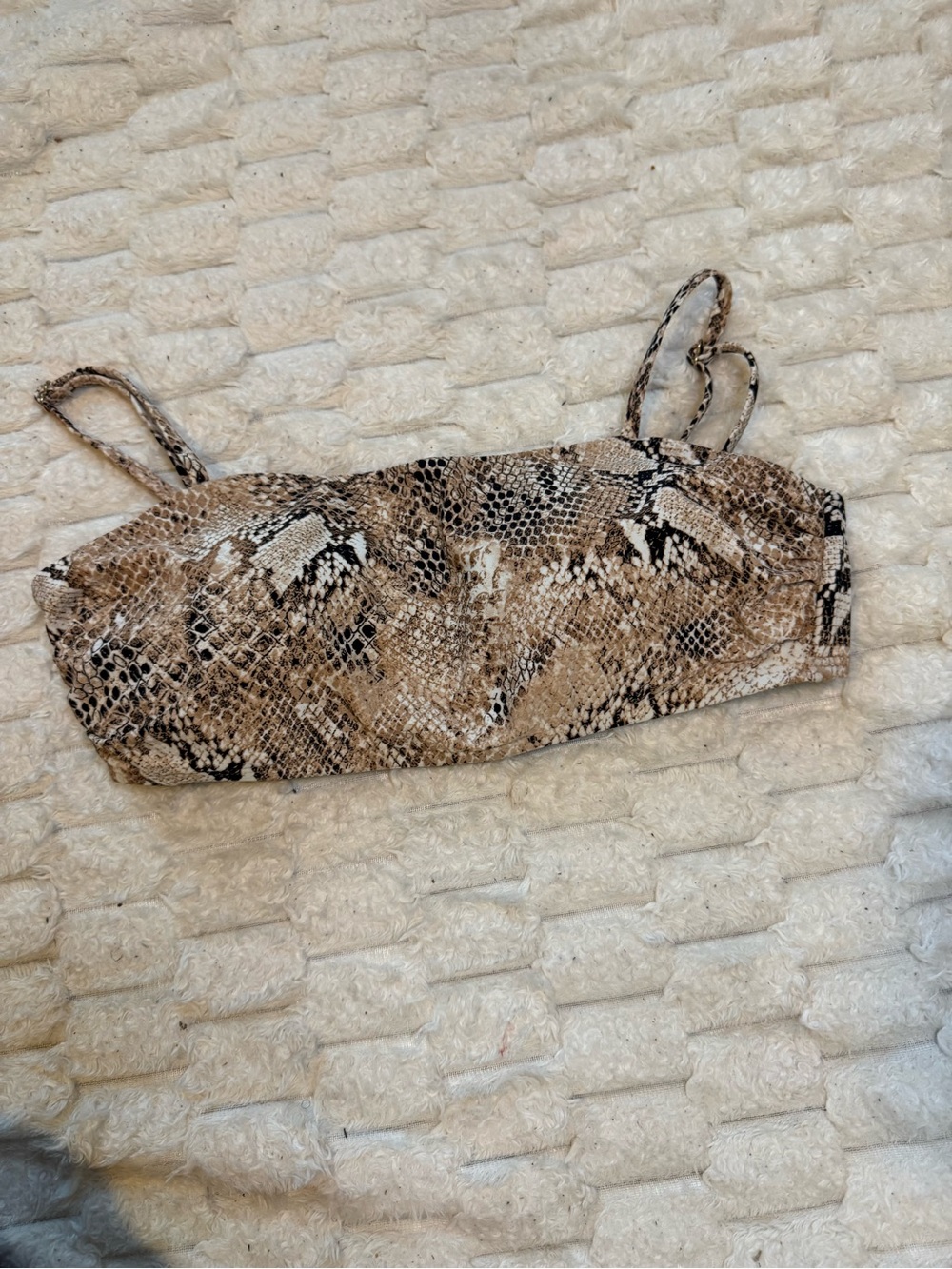 Snake Print Bandeau Bikini Top Size Medium (Est.) Adjustable Straps Swimwear